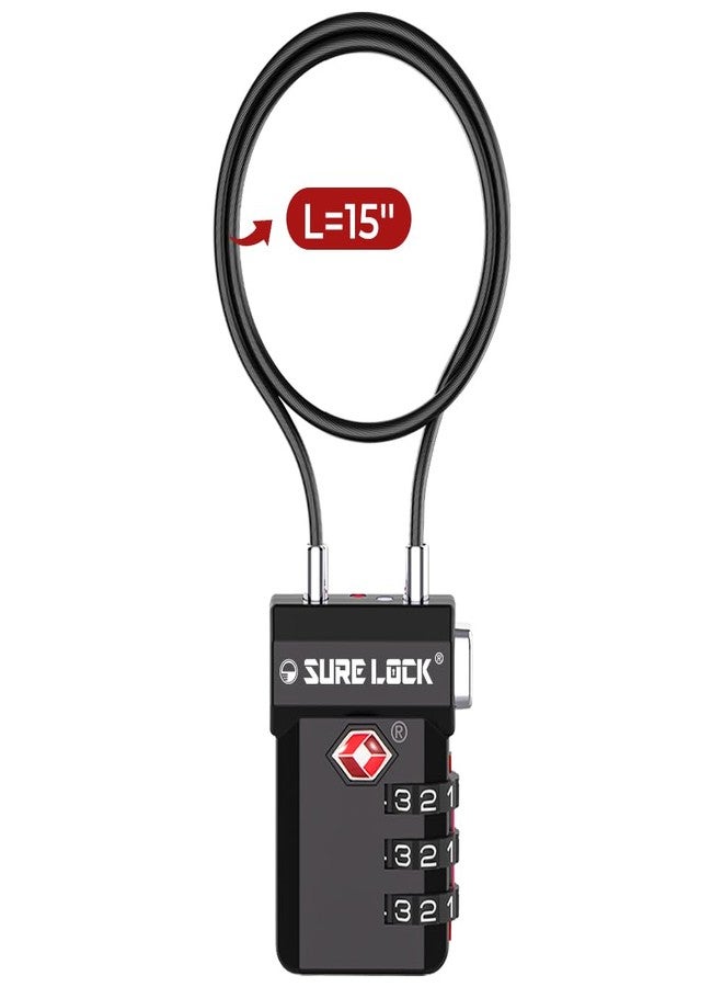 SURE LOCK أقفال أمتعة معتمدة من إدارة أمن النقل الأمريكية (TSA) من شركة SURE LOCK، مكونة من 3 أرقام - مؤشر تنبيه الفتح، رمز قابل لإعادة الضبط مع هيكل من سبائك الزنك، أقراص سهلة القراءة للحقائب وحقائب الظهر وخزائن الصالات الرياضية وصناديق الأدوات (كابل طويل للغاية). - Image 1